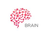 Human brain logo. Neural network, memory atlas, minimal design vector logo. Artificial intelligence. Digital brain